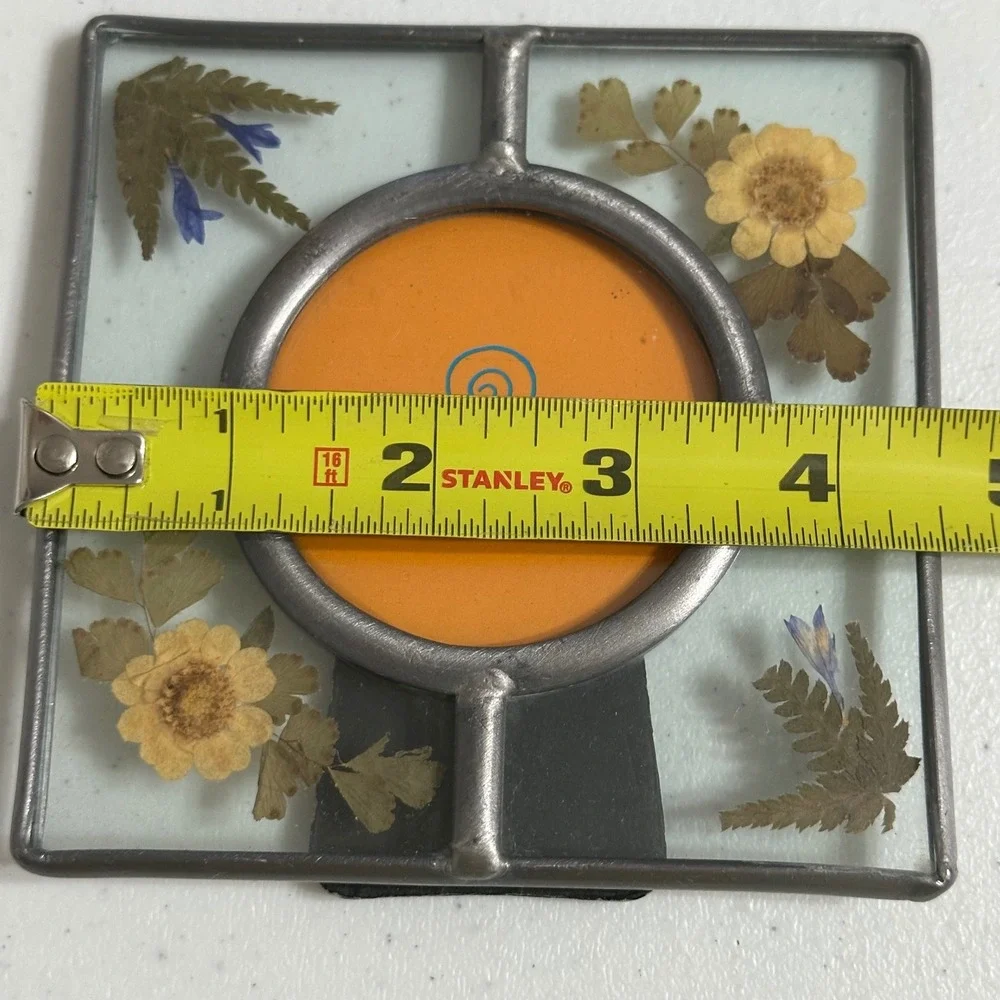 Pressed Flower Glass Solder Metal Frame Botanical Boho Tabletop Decor Silver